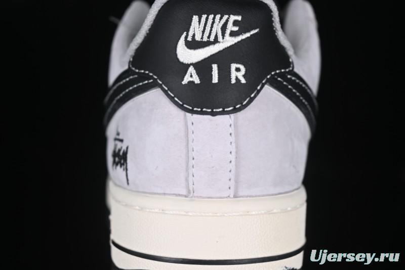 Nike Air Force 1 '07 Low Stussy Collaboration Silver Trim Black Swoosh Low-Top Casual Sneakers - XZ6188-912