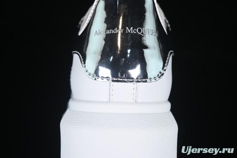 Alexander McQueen Oversized Sneakers with Mirror Silver Heel - White Leather Lace-Up Shoes