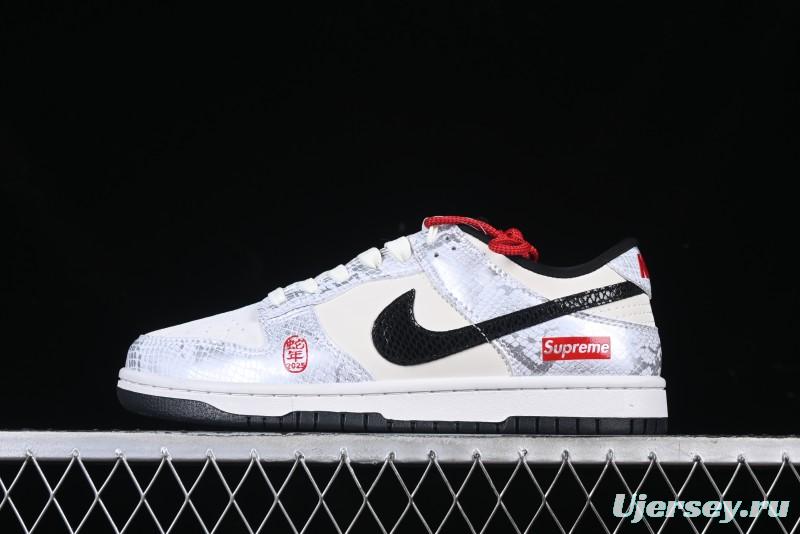 Nike SB Dunk Low Supreme Collaboration Year of the Snake Limited Edition White Snake Anniversary High-End Custom Low-Top Casual Sneakers - AG3702-852