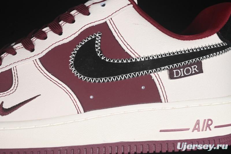 Nike Air Force 1 '07 Low Dior Collaboration Burgundy Low-Top Casual Sneakers - KK1988-046
