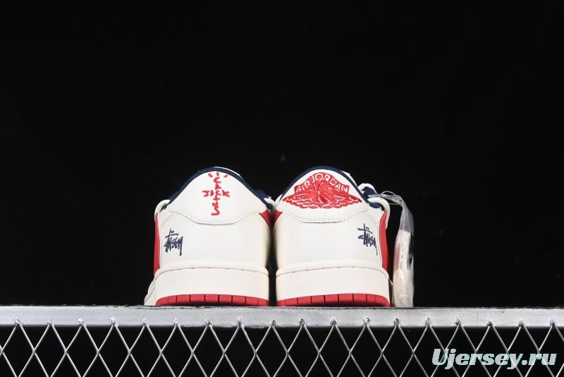 Nike Travis Scott x Fragment Design x Air Jordan 1 Low OG SP AJ1 Retro Sneakers with Reverse Swoosh - SJ0086-138