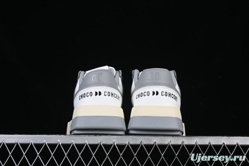 Choco Concert Leather Round Square Asymmetric Fashion Sneakers White Gray - AJE5