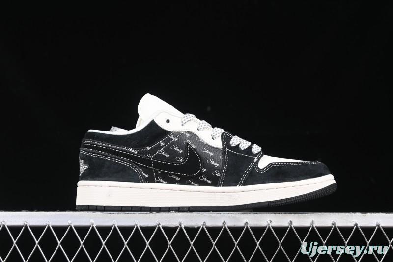 Nike Air Jordan 1 Low Retro Basketball Shoes Custom Stussy Black - FC1688-199
