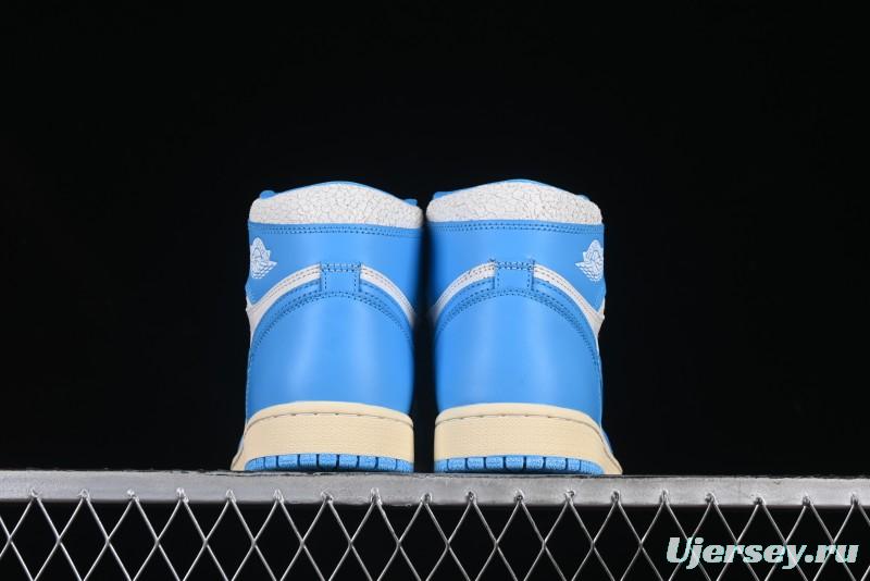 Nike Air Jordan 1 High OG "UNC Reimagined" Retro Basketball Shoes with Cracked Leather and Vintage Midsole - DZ5485-402