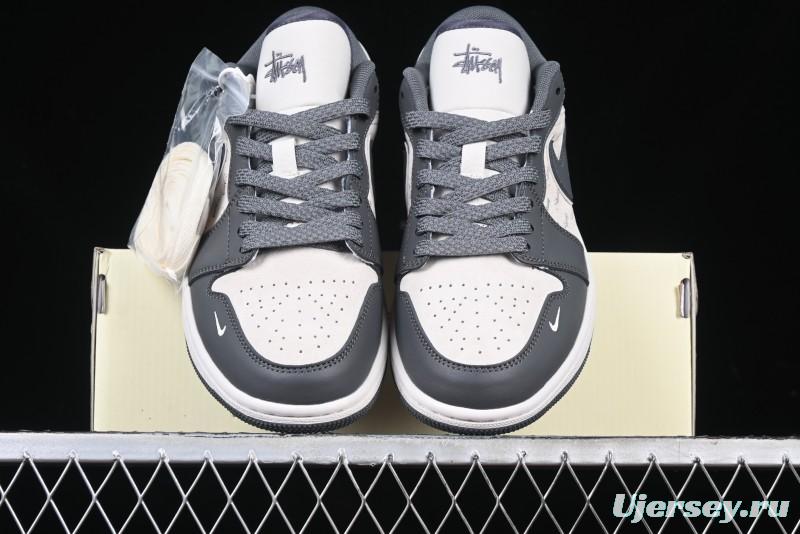 Nike Air Jordan 1 Low Stussy Collaboration - Signal Black Retro Basketball Shoes - XX3318-966