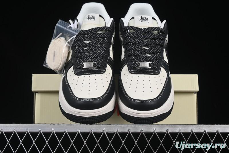 Nike Air Force 1 '07 Low Stussy Collaboration Black Leather Low-Top Casual Sneakers - HH7518-045