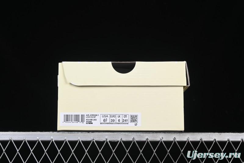 Nike Travis Scott x Fragment Design x Air Jordan 1 Low OG SP AJ1 Graffiti Drawstring Low-top Casual Sneakers - XS3186-203