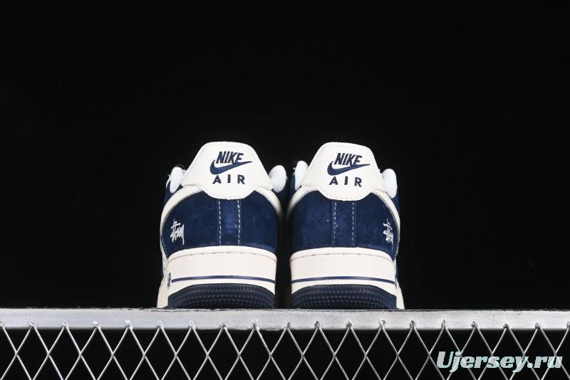 Nike Air Force 1 '07 Low Stussy Collaboration Dark Blue Suede White Swoosh Low-Top Casual Sneakers - XZ6188-673
