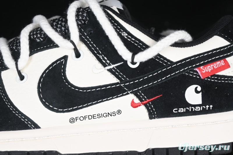 Nike SB Dunk Low Carhartt x Supreme Collaboration - Strap Black Hook Anniversary High-End Custom Low-Top Casual Skate Shoes - YX5066-237