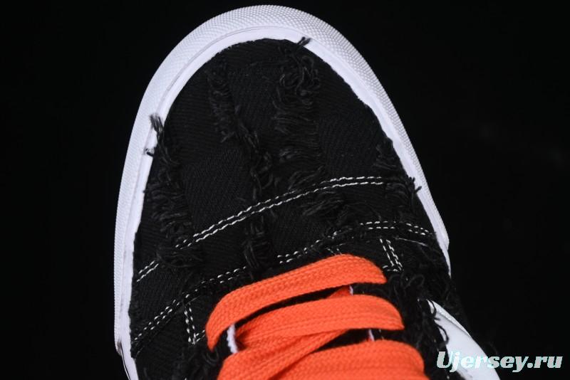 Vans Old Skool Distressed Black Canvas Sneakers with Orange Accents