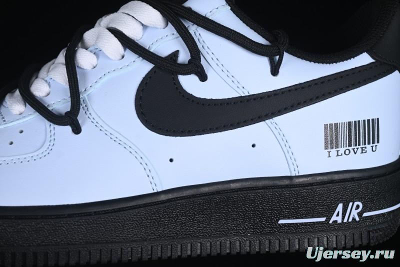 Custom "I Love U" Black & White Sneakers - Sleek Barcode Design