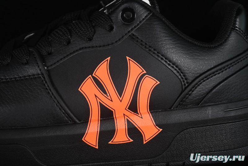 NY Yankees Black Leather Sneakers with Bold Orange Logo