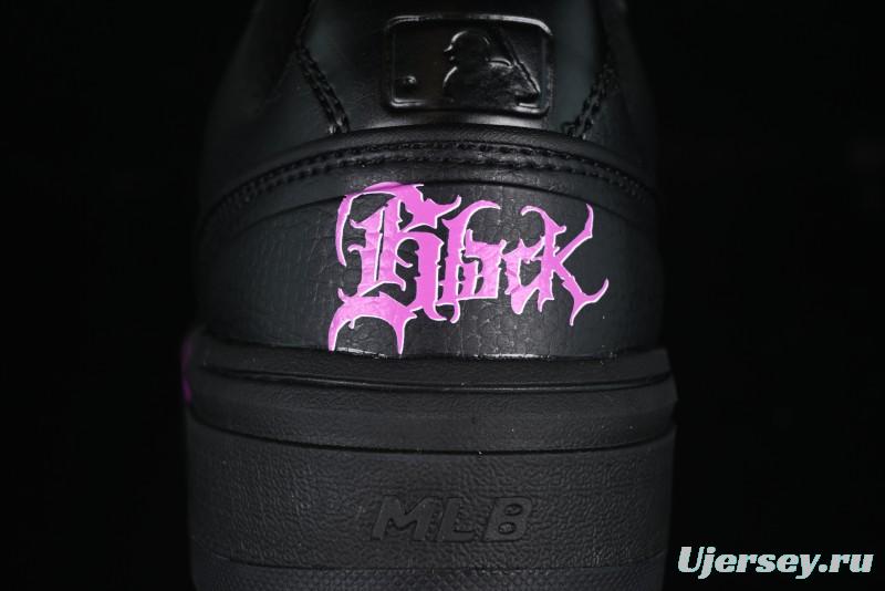 NY Yankees Black Leather Sneakers with Bold Pink Logo
