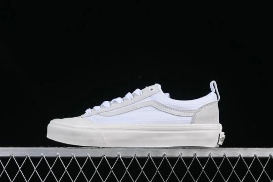 Classic White Low-Top Skate Sneakers with Gray Suede Accents