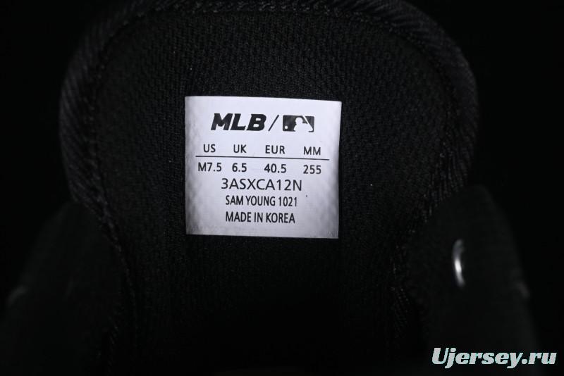 NY Yankees Black Leather Sneakers with Bold Blue Logo