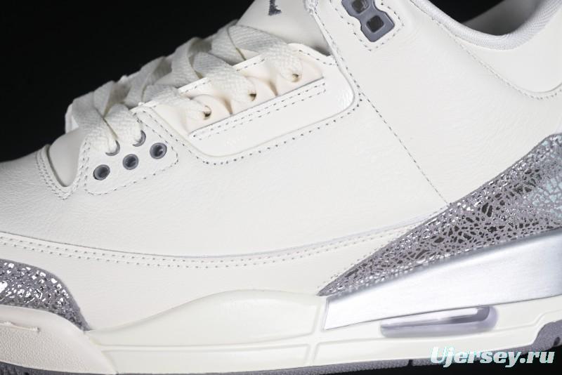 Nike Air Jordan 3 Retro Sneakers Sail Metallic Silver with Elephant Print Accents - CK9246-100
