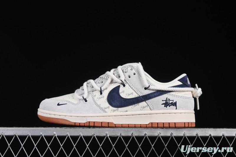 Nike SB Dunk Low Stussy Anniversary Customized Sneakers with Black Swoosh and Rubber Sole - YX5066-263