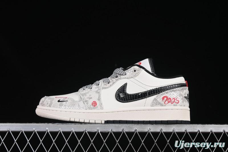 Nike Air Jordan 1 Low AJ1 Year of the Snake Limited Edition Two-Tone Black Snake Scale High-End Custom Retro Basketball Shoes - SJ9950-055