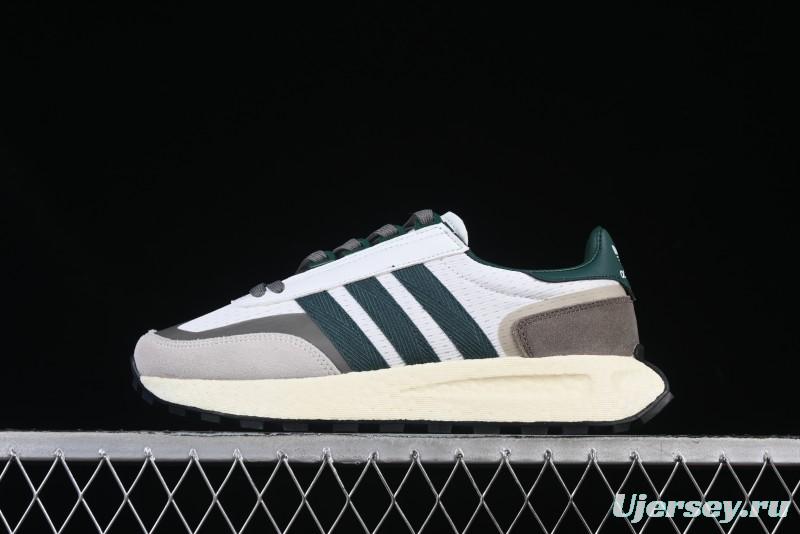 Adidas Retro-Inspired Sneakers - White, Grey & Green with Boost Sole