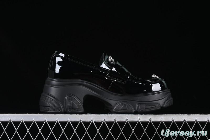 Black Patent Chunky Platform Loafers with Metal Embellishments