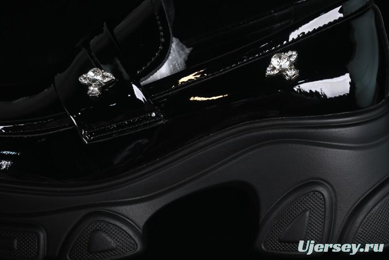 Black Patent Chunky Platform Loafers with Metal Embellishments