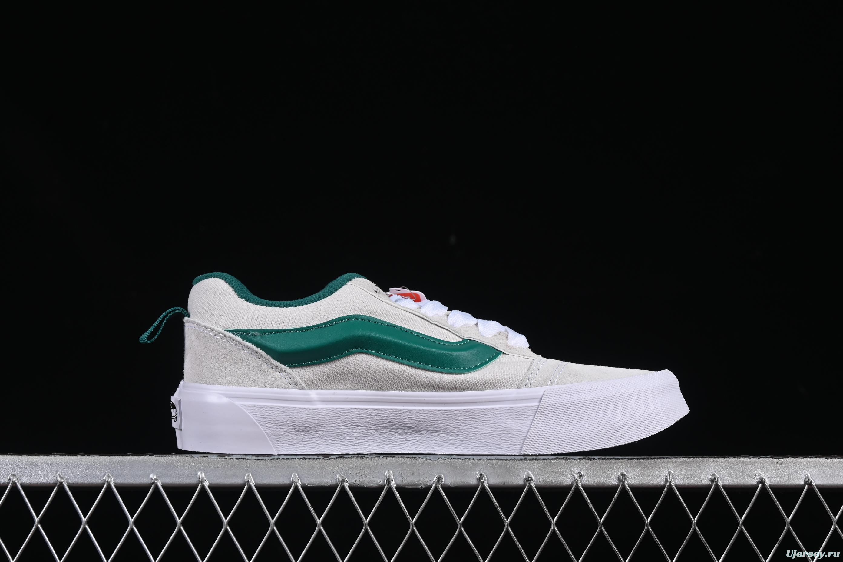 Classic Vans Old Skool Skate Sneakers - Green Stripe on Off-White Canvas