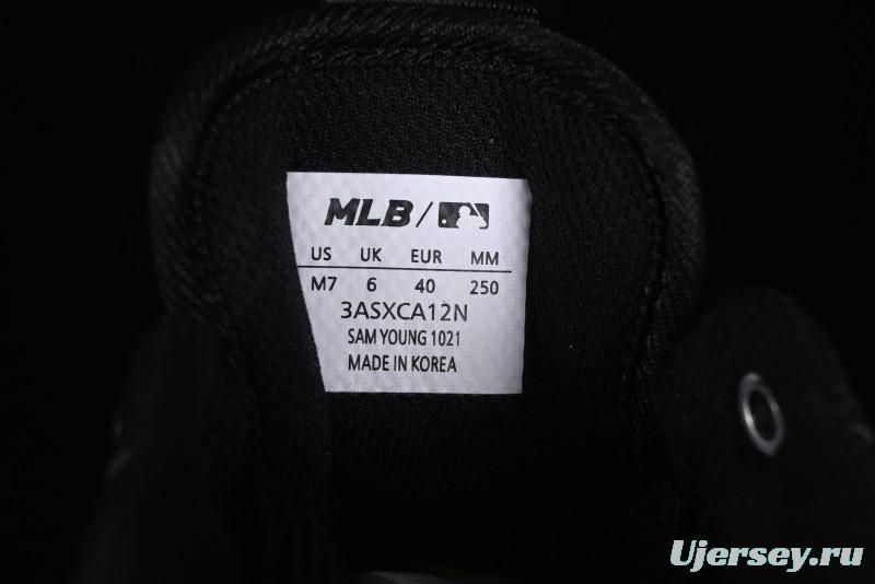 NY Yankees Black Leather Sneakers with Bold Orange Logo