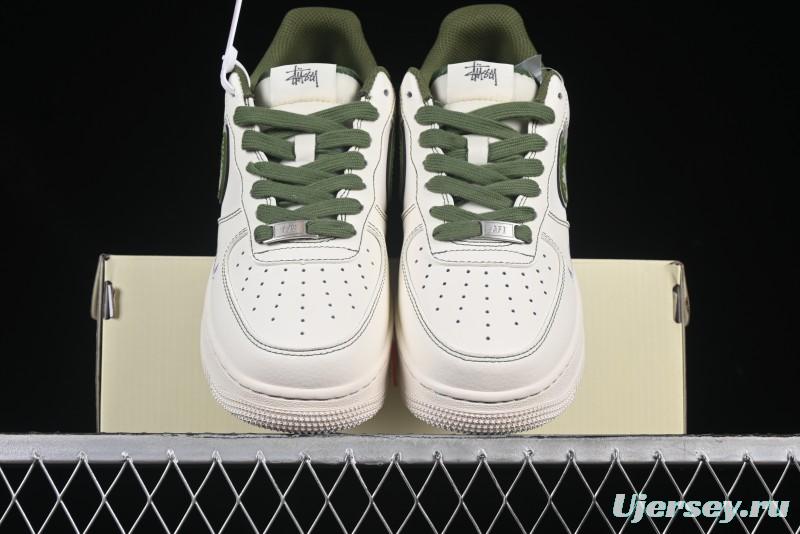 Nike Air Force 1 '07 Low Stussy Collaboration Dual-Tone Beige Green Casual Sneakers with Strap - XS1958-525