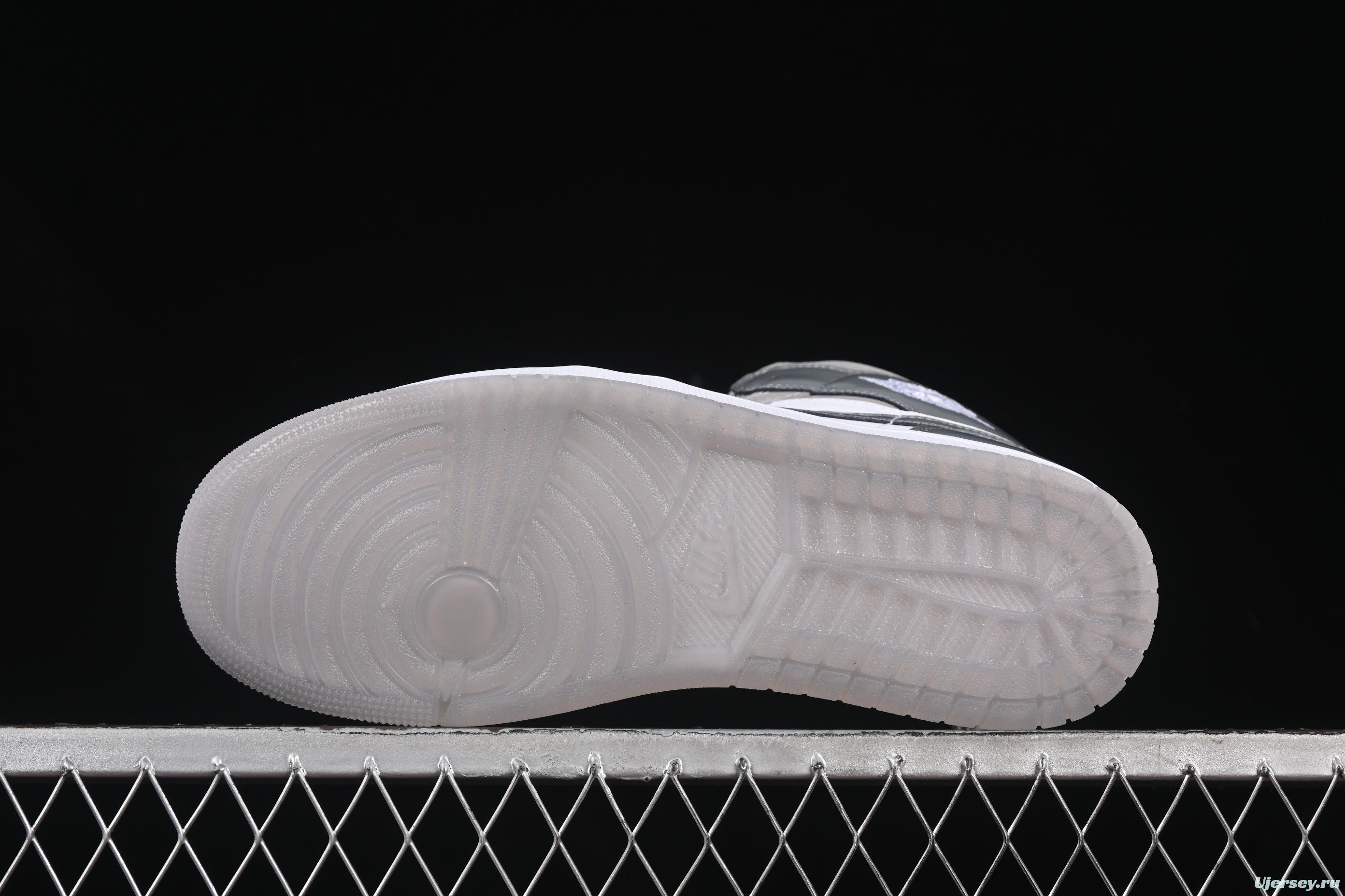 Nike Air Jordan 1 Mid Basketball Shoes in White Grey Patent Leather - HF3216-100