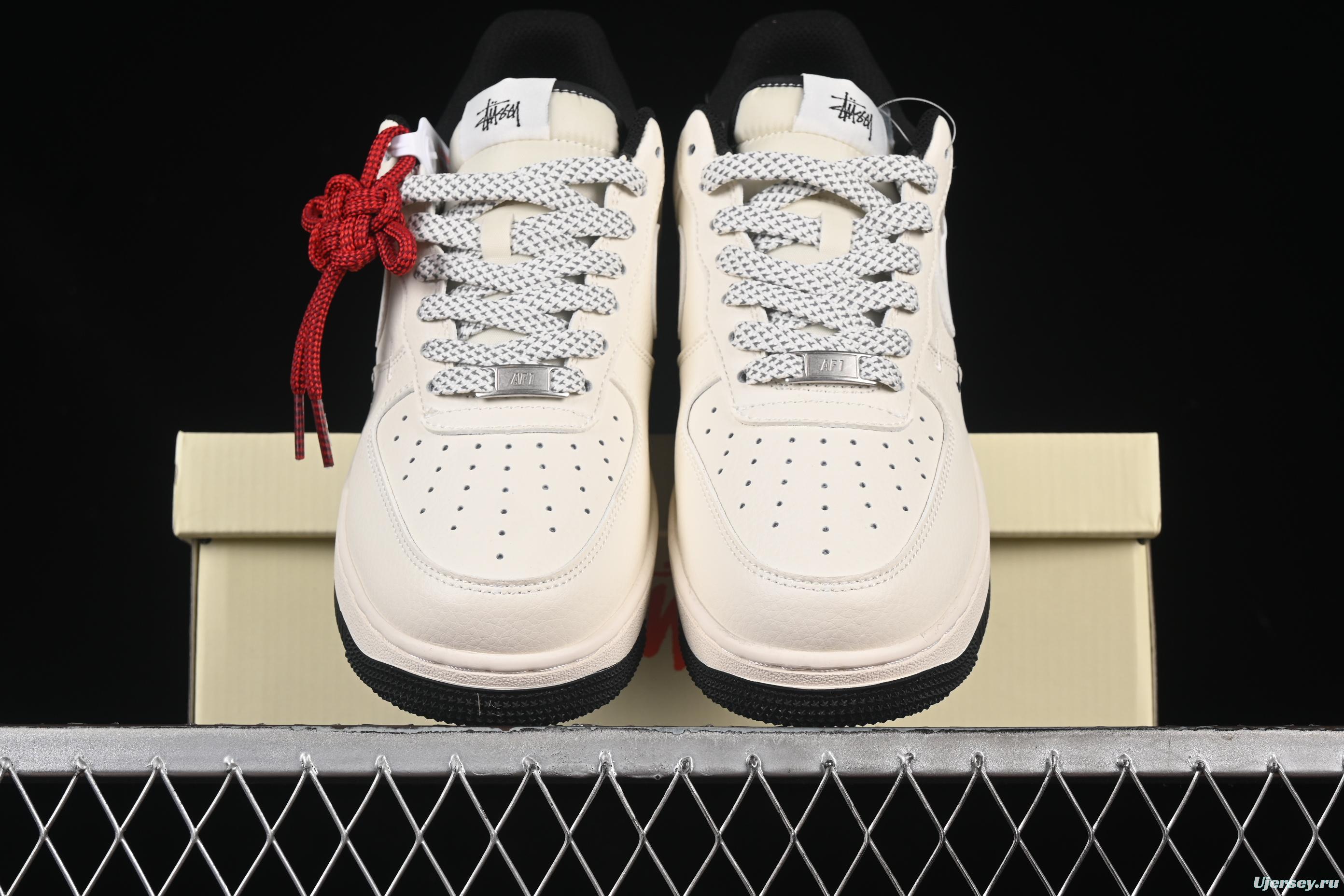 Nike Air Force 1 '07 Low Stussy Collaboration Small Double Swoosh Black Sole Low-Top Casual Sneakers - XZ6188-713