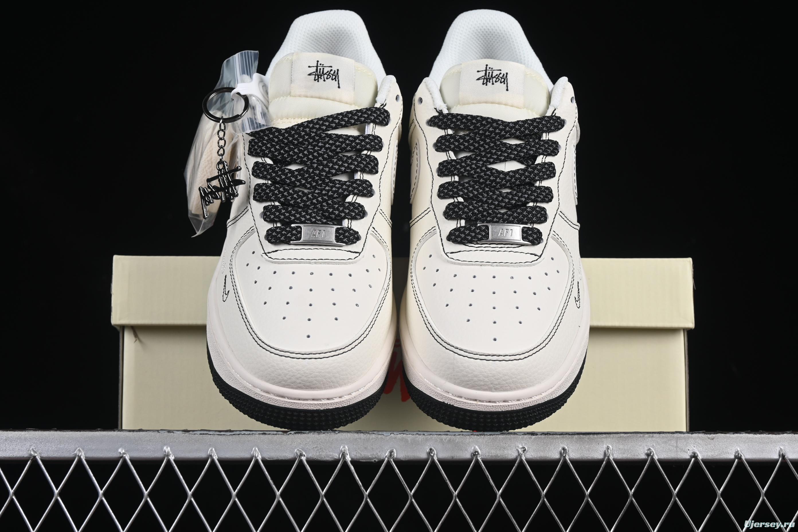 Nike Air Force 1 '07 Low Stussy Collaboration Black Swoosh Casual Sneakers - HH7518-062