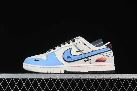 Nike SB Dunk Low Stussy Collaboration Two-Tone Black Blue Anniversary High-End Custom Low-Top Casual Skate Shoes - ZH2598-225