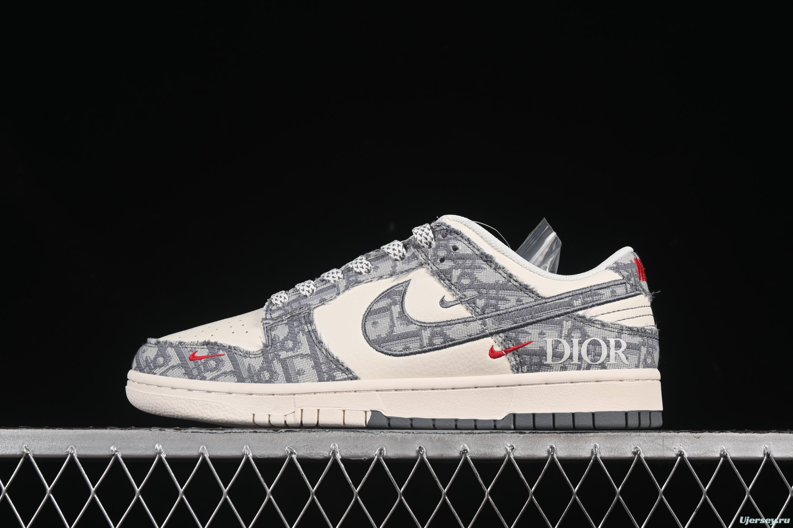 Nike SB Dunk Low Dior Collection Woven Grey Check Anniversary Custom Low-Top Casual Skate Shoes - SJ2258-013