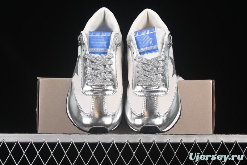 Golden Goose Marathon Comfortable Low-Top Lifestyle Sneakers in White Black Silver - H8D4