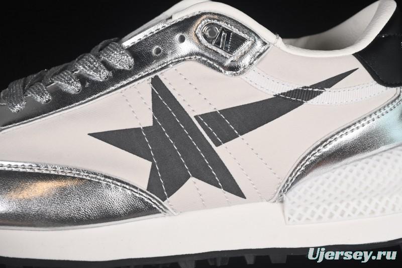 Golden Goose Marathon Comfortable Low-Top Lifestyle Sneakers in White Black Silver - H8D4