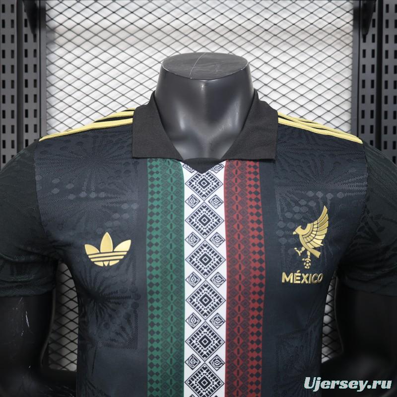 Player Version 2025 Mexico Black with Traditional Pattern Design Jersey