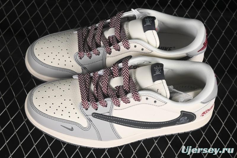 Nike Travis Scott x Fragment Design x Air Jordan 1 Low OG SP AJ1 Stussy Collaboration Black Hook Skull Low Top Casual Sneakers - JJ2508-553