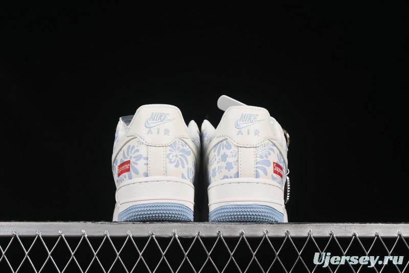 Nike Air Force 1'07 Low Supreme Co-branded Blue and White Casual Sneakers - XX3168-137