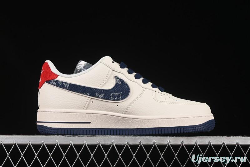 Nike Air Force 1'07 Low LV Collaboration Blue Denim Swoosh Casual Sneakers - XX3168-128