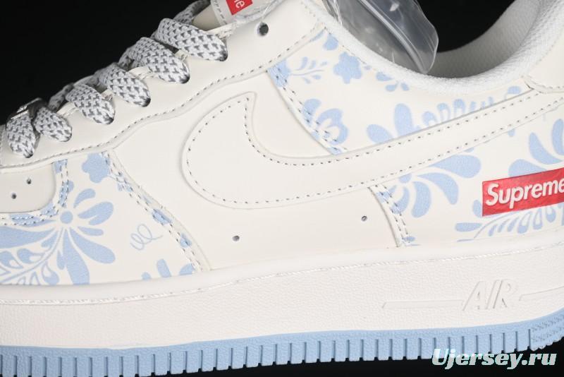 Nike Air Force 1'07 Low Supreme Co-branded Blue and White Casual Sneakers - XX3168-137