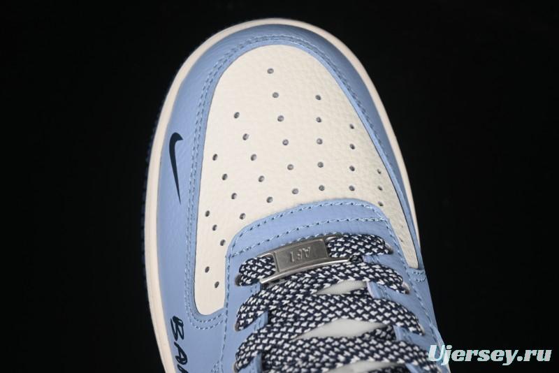 Nike Air Force 1 '07 Low Bape Collaboration Light Blue Swoosh Casual Sneakers - XS1958-554