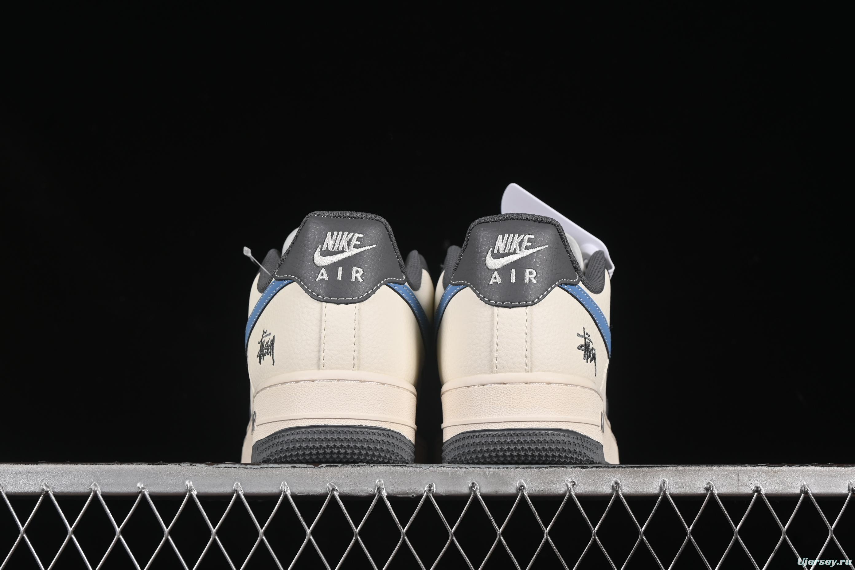 Nike Air Force 1 '07 Low Stussy Collaboration Light Grey Sky Blue Swoosh Casual Sneakers - XS1958-574