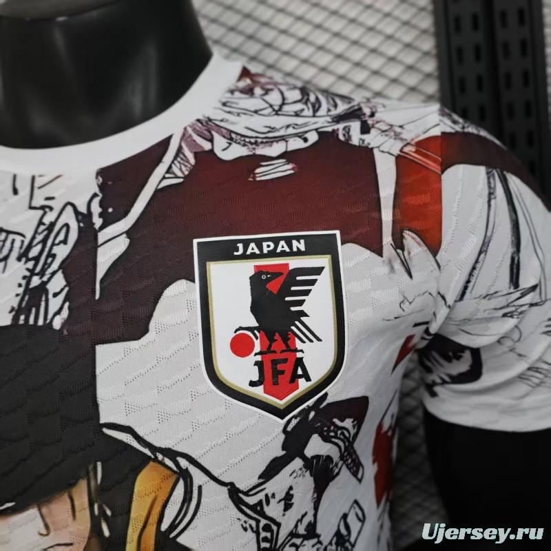 Player Version 2025 Japan White with One Piece Roronoa Zoro Character Jersey