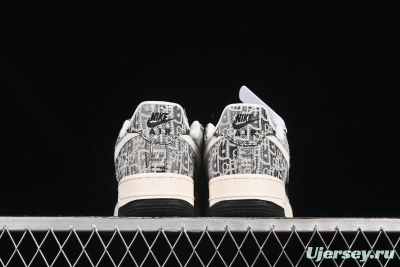 Nike Air Force 1 '07 Low Dior Collaboration Pattern Black White Swoosh Casual Sneakers - XS1958-581