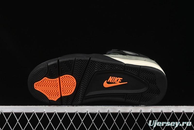 Nike Undefeated x Air Jordan 4 OG Sneakers in Olive Green Suede with Orange and Black Accents - IB1519-200