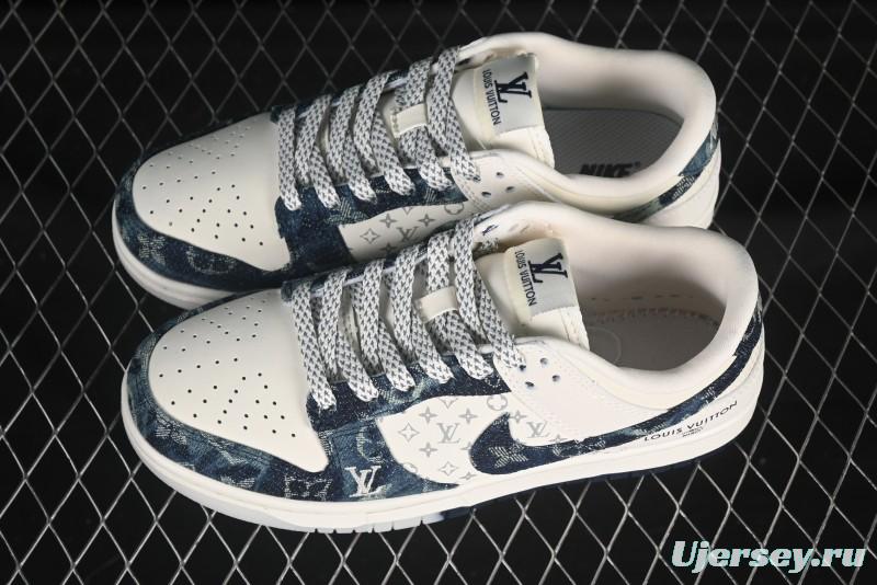 Nike SB Dunk Low LV Collaboration Dark Blue Denim Anniversary Custom Low-Top Casual Skate Shoes - CH8311-288
