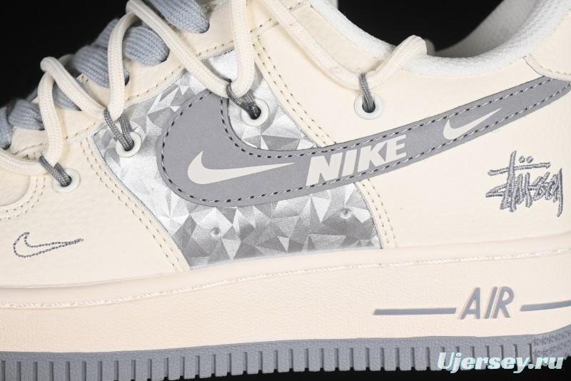 Nike Air Force 1 '07 Low Stussy Collaboration Grey Diamond Lace-Up Casual Sneakers - DM6868-072