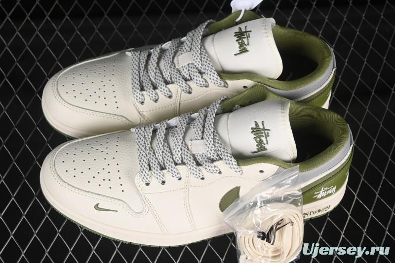 Nike Air Jordan 1 Low Stussy Collaboration Retro Basketball Shoes with 3D Swoosh - XS6086-558