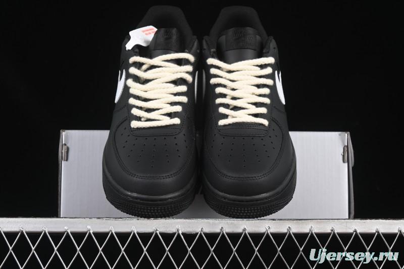 Nike Air Force 1 '07 Low Casual Sneakers in Black & White with Hemp Rope Detailing - ZH0316-073