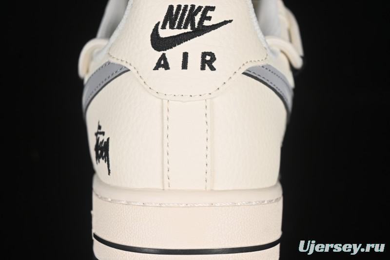 Nike Air Force 1 '07 Low Stussy Collaboration Black Diamond Lace-Up Casual Sneakers - DM6868-073